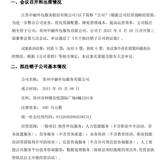 中融股份注銷常州外包服務子公司 聚焦主業與人工智能戰略調整